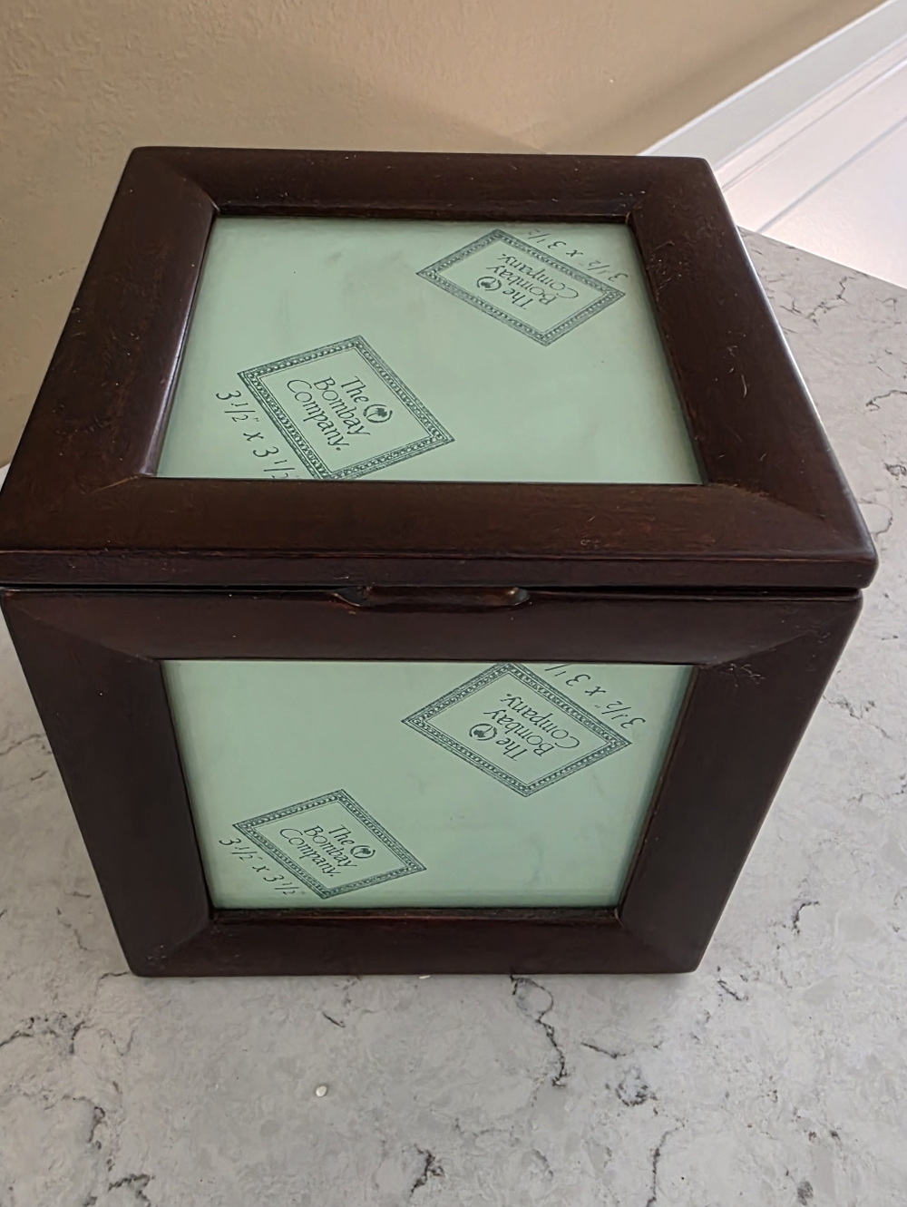 Bombay Dark Wood Decorative Photo Box Holds 3.5x3.5 Pictures, Picture Cube